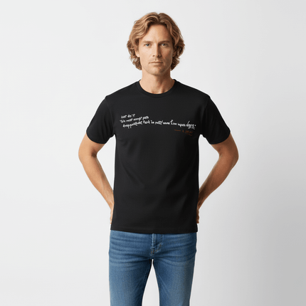 Creative Letter Print Loose Fit TShirt worn by a man with a relaxed stance, showcasing its trendy design and comfort.