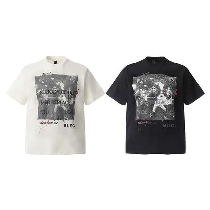 Creative Letter Print TShirt – Clean Fit in white and black with bold lettering and modern street style design.