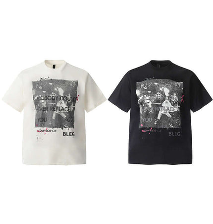 Creative Letter Print TShirt – Clean Fit in white and black with bold lettering and modern street style design.