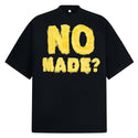 Creative Letter Print TShirt – Loose Fit featuring playful flocked lettering in vibrant yellow on a black background.