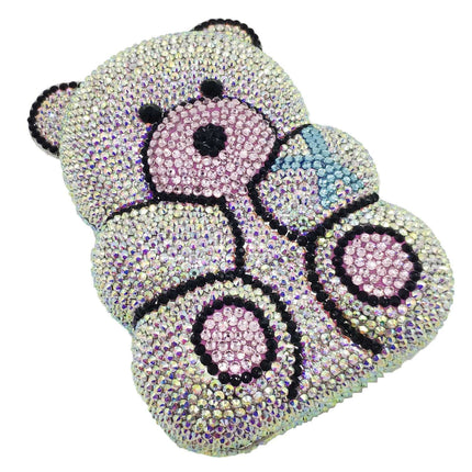 Crystal Bear Evening Party Bag embellished with sparkling rhinestones in teddy bear shape.