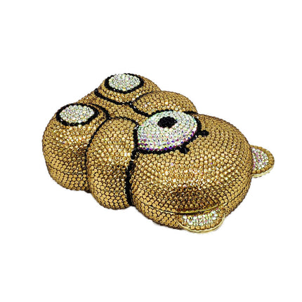 Crystal Bear Evening Party Bag, a luxurious teddy bear shaped clutch covered in sparkling rhinestones.