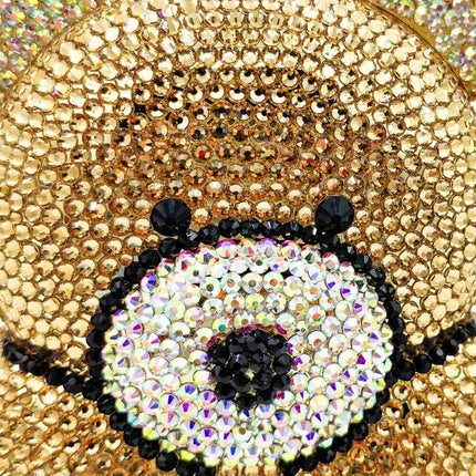 Close-up of the sparkling gold rhinestone embellishment on the Crystal Bear Evening Party Bag.