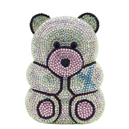 Crystal Bear Evening Party Bag, 3D bear clutch decorated with sparkling Crystal AB rhinestones.