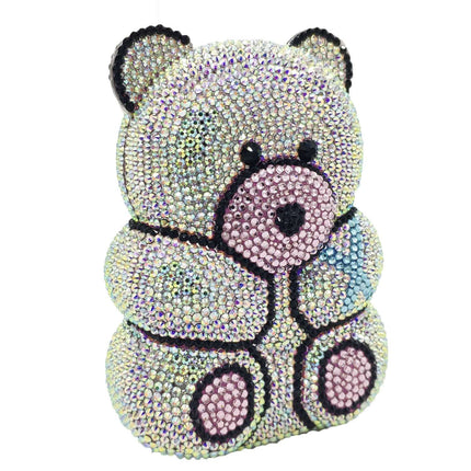 Crystal Bear Evening Party Bag designed with sparkling rhinestones in a teddy bear shape for elegant occasions.