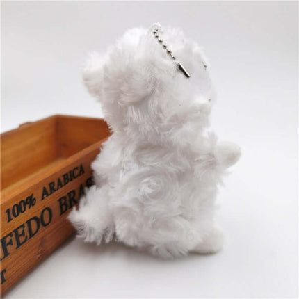 Plush Lamb Doll Bag Pendant Keychain in soft white plush fabric, perfect for adding charm to bags and keys.