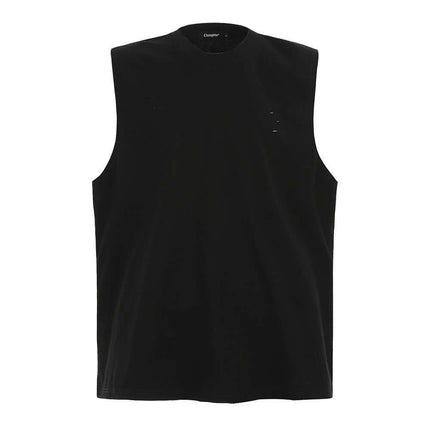 Distressed Sport Tank Top – Loose Fit in black with subtle ripped details for a modern streetwear look.