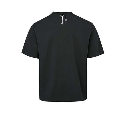 Drop Shoulder Printed TShirt – Loose Fit in black, showcasing the back design with a stylish zip detail.
