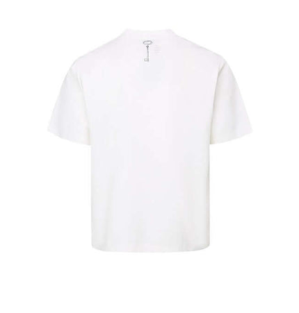 Back view of Drop Shoulder Printed TShirt – Loose Fit in white, showcasing its relaxed drop-shoulder design.