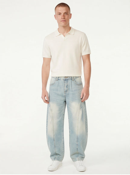 Back view of Blue curved knife washed cowboy cleanfit by Grozavu