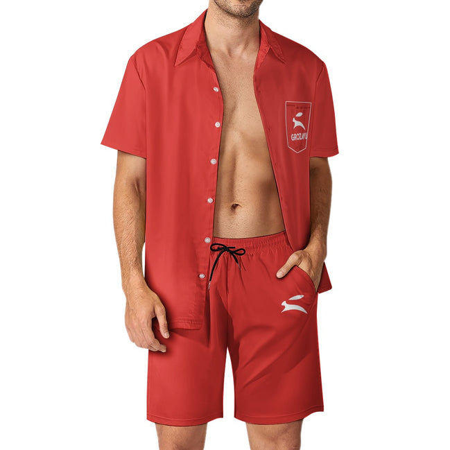 Grozavu Men’s Peach Skin Shirt & Shorts Set