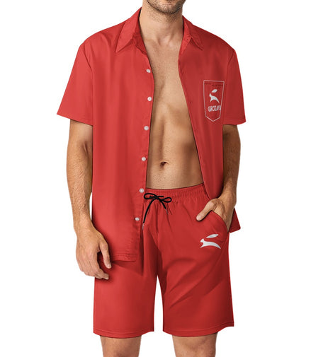 Conjunto de Camisa y Pantalones Cortos de Piel de Durazno para Hombre Grozavu