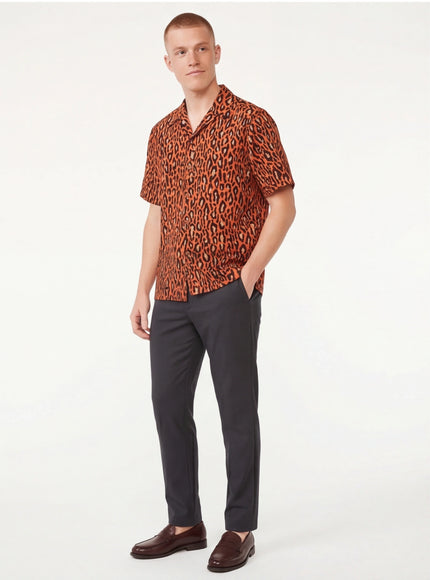 Model wearing Red leopard print classic leopard lapel shirts by Grozavu