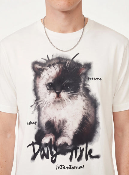 Black cat graphic cropped tee with Grozavu logo