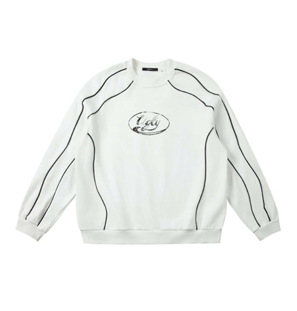 Embroidered Distressed Sweatshirt featuring a stylish letter-embroidered design and distressed details in white.