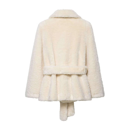 Faux Fur Waistcoat Jacket – Slim Fit in classic white with turn-down collar and waistband design.
