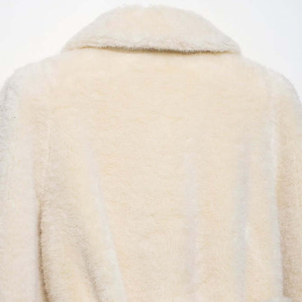 Faux Fur Waistcoat Jacket – Slim Fit back view showcasing soft luxury and elegant winter design in classic white.