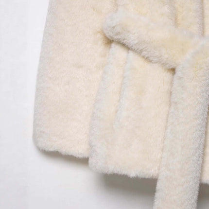 Faux Fur Waistcoat Jacket – Slim Fit detail close-up showing soft texture and elegant design in white.