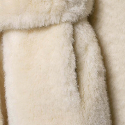 Close-up of soft textile texture of the Faux Fur Waistcoat Jacket – Slim Fit in classic white.