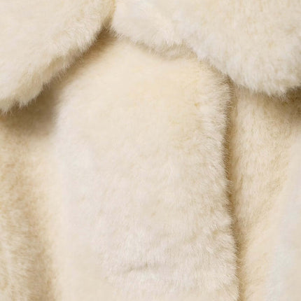 Close-up of the Faux Fur Waistcoat Jacket – Slim Fit showcasing soft cream fabric and a turn-down collar.