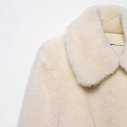 Faux Fur Waistcoat Jacket – Slim Fit with elegant turn-down collar in soft white fur texture.