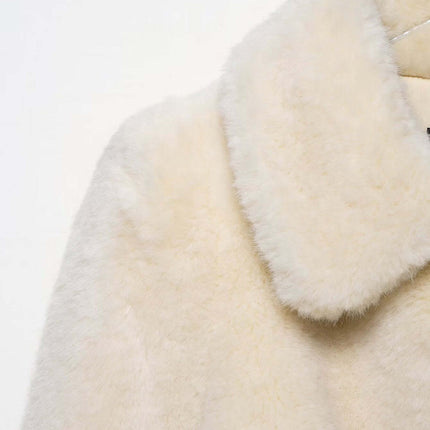 Faux Fur Waistcoat Jacket – Slim Fit featuring a soft white texture and elegant turn-down collar.