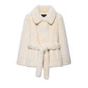 Faux Fur Waistcoat Jacket – Slim Fit in classic white with turn-down collar and belted waist, offering elegant winter style.