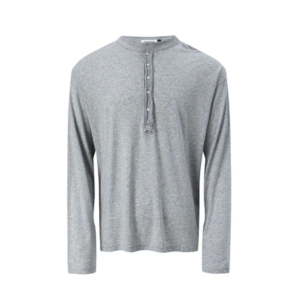 Fitted Long Sleeve Deconstructed TShirt in grey, with a modern silhouette and button detailing for everyday comfort.