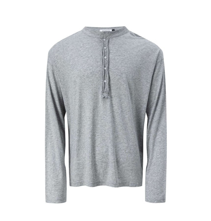 Fitted Long Sleeve Deconstructed TShirt in grey, with a modern silhouette and button detailing for everyday comfort.