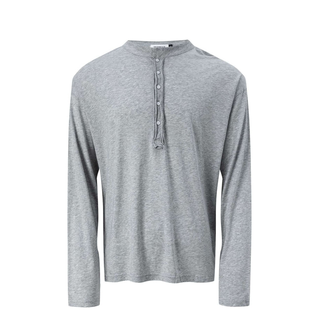 Fitted Long Sleeve Deconstructed TShirt in grey, with a modern silhouette and button detailing for everyday comfort.