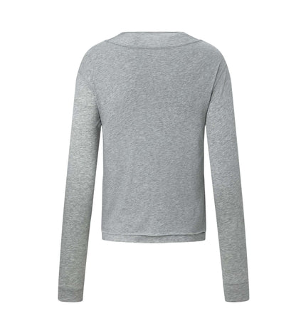 Fitted Long Sleeve Deconstructed TShirt back view in soft gray fabric for modern streetwear style.