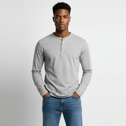 Fitted Long Sleeve Deconstructed TShirt on a model, showcasing a stylish gray design for modern streetwear.