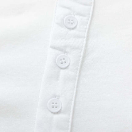 Close-up of buttons on a Fitted Long Sleeve Deconstructed TShirt showcasing high-quality craftsmanship.