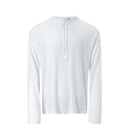 Fitted Long Sleeve Deconstructed TShirt in white, featuring a modern silhouette and soft cotton blend fabric.