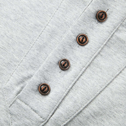 Close-up of Five-Button Henley TShirt – Loose Fit featuring vintage-style buttons and soft fabric texture.