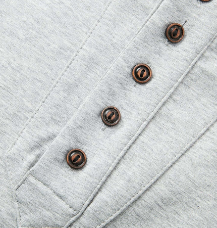 Close-up of Five-Button Henley TShirt – Loose Fit featuring vintage-style buttons and soft fabric texture.