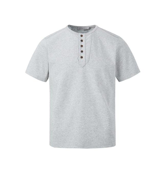 Five-Button Henley TShirt – Loose Fit in light gray with five-button placket for casual summer style.