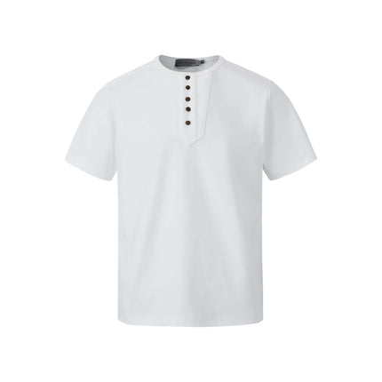 Five-Button Henley TShirt – Loose Fit in white with round neckline and five-button placket.