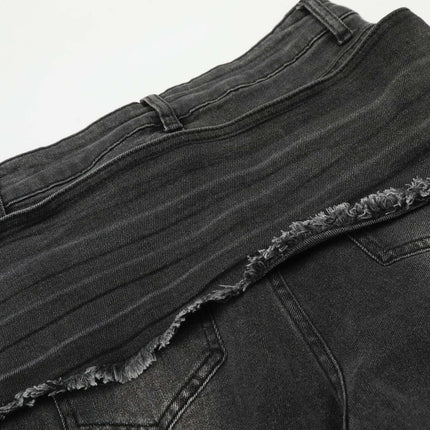 Flared Denim Style Casual Pants featuring a trendy flared leg cut and stylish distressed design.