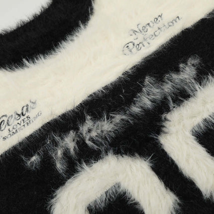 Fleece Letter Pullover Sweater – Loose Fit featuring cozy graphics and a relaxed fit design.