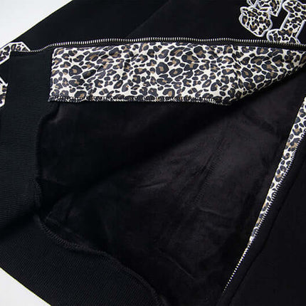 Fleece Lined Leopard Ears Hoodie showcasing its soft fleece lining and playful leopard print details.