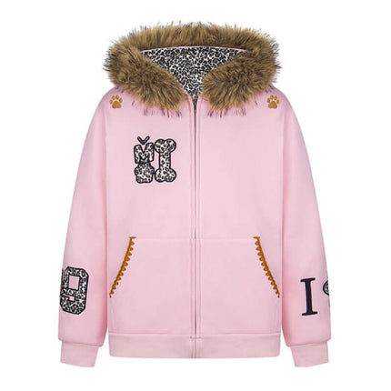 Sudadera con capucha forrada de felpa y orejas de leopardo