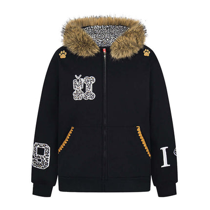 Fleece Lined Leopard Ears Hoodie featuring a unique hood and playful details for cozy style.