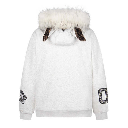 Fleece Lined Leopard Ears Hoodie back view showcasing the playful leopard ear design and soft fabric.