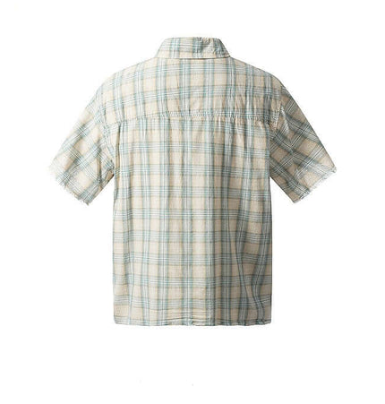 Back view of the Frayed Hem Checkered Shirt - Loose Fit in a casual checkered pattern.