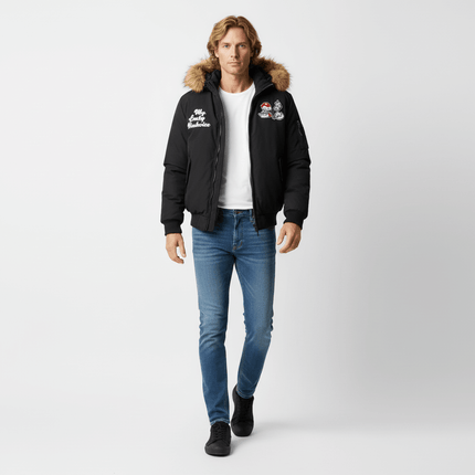 Fur Collar Embroidered Hooded Cotton Coat on a model, featuring fur collar and embroidered details.