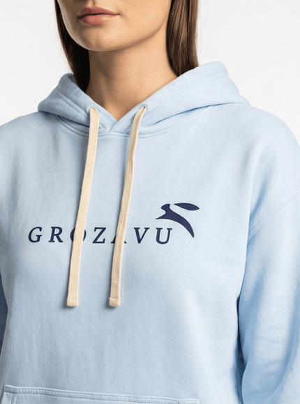 Back view of washed oversized hoodie by Grozavu
