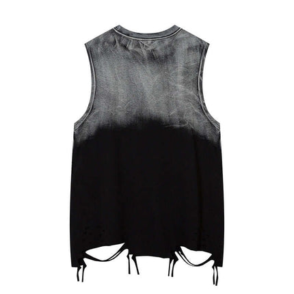 Gradient Chain Tank Top – Loose Fit in black and gray with distressed detailing and tie accents.