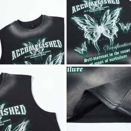 Graffiti Butterfly Print Tank Top - Loose Fit showcasing a bold streetwear design with butterfly and graphic prints.