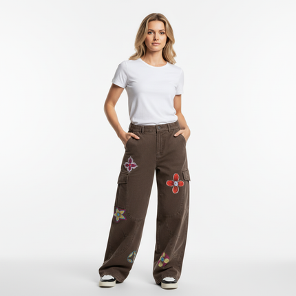 Graffiti Printed Cargo Denim Pants